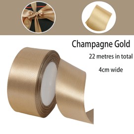 40mm Wide Champagne Gold Ribbon for Crafting, 22M 1.5Inch Solid Fabric Large Thick Ribbon Double Sided Satin Ribbon Decorative Ribbon for Gift Wrapping Wedding Car Sewing Floral Xmas Presents