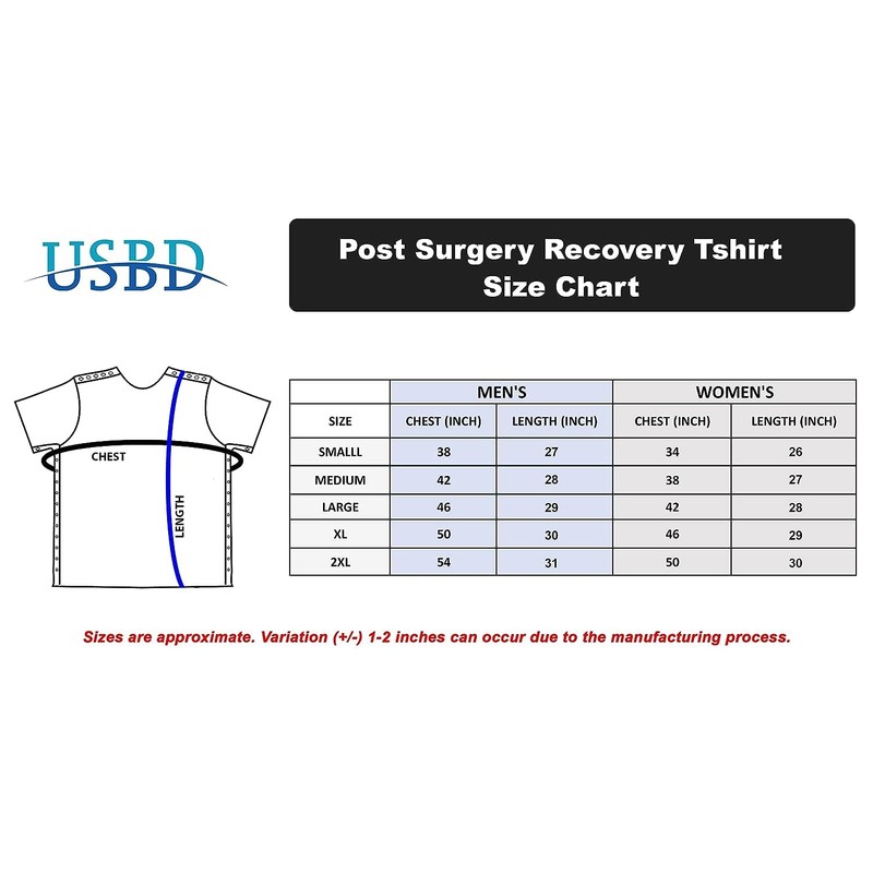 USBD Post Surgery Recovery Tshirt Snap Open Tearaway Shirt -