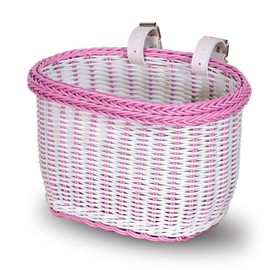 Bicycle Basket for 12 14 16 18 Inch Girls Bike, Front Handlebar Storage Basket for Girls, Water Resistant Basket, Bicycle Accessories, Pink & White