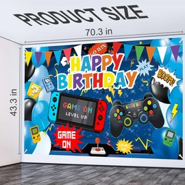 Video Game Happy Birthday Background - Gaming Party Photography Backdrop Photo Booth Wall Banner 13th Birthday Decorations for Boys