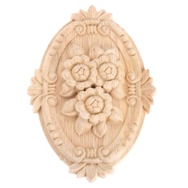 Beoot 1 Piece Wooden Carved Onlay Applique Oval Carving Decal Unpainted Furniture Decor