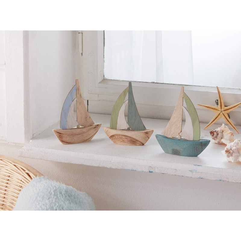 FRANK FLECHTWAREN Nautical Decorative Figurine Sailing Boat AHOI Set of
