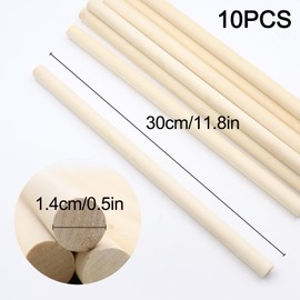OMJMYY 10 PCS Wooden Dowels 15mm x 30cm Wooden Sticks Wood Dowels Wooden Craft Sticks Dowling Rods Unfinished Hardwood Sticks for Woodcraft Building Model Decorations & DIY Crafts