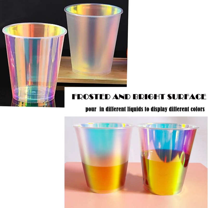 Djenpinex 25 Pack Thick Iridescent Plastic Cups 12oz - Bright