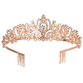 Crystal Rhinestones Wedding Tiara with Comb for Bridal Wedding Princess Queen Coronation Birthday Party Rose Gold Crown Girl and Women Carnival Party Holiday Celebration for Adults