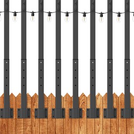 2.8Ft String Light Poles 8 Pack,Light Poles for Outside Lights,Outdoor with Fence Brackets Hanging Lights,Metal Stand Deck Patio Backyard