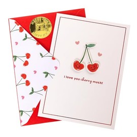 Graphique Cherry Much Handmade Valentine’s Card, Romantic, Love and Cute Greeting, Anniversary, Wife Girlfriend, Husband Boyfriend, Her Him Kid, Blank Inside, 5” x 7”