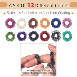 Steemjoey 12 PCS Fidget Rings Acupressure Rings Spiky Sensory Finger Rings for Kid Adults, Acupuncture Massage Rings Set for Stress Relief Anxiety Promoting Blood Circulation