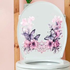 Retro Butterfly Flower Toilet Cover Sticker Decals,Fish Bird Flower Leaf Waterproof Toilet Lid Tank Seat Decals Cistern Self-Adhesive Bathroom Wall Sticker