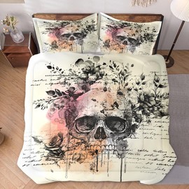 WeCozy King Size Comforter Set with 2 Pillowcases, Skeleton Evil Rock 3 Pcs Bedding for Kids and Adults, Roll Gothic Skull Soft Comforter Set for Bedroom Bed Decor