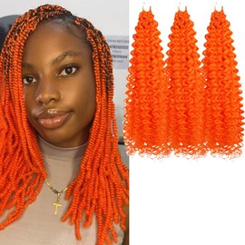 3X Passion Twist Crochet Braids Hair Orange Pre-Separated Synthetic Curly Braiding Hair 14 Inch 3 Packs Pre-twisted Passion Twist Braiding Hair Pre Looped Crochet Braids for Black Women(14INCH,Orange)