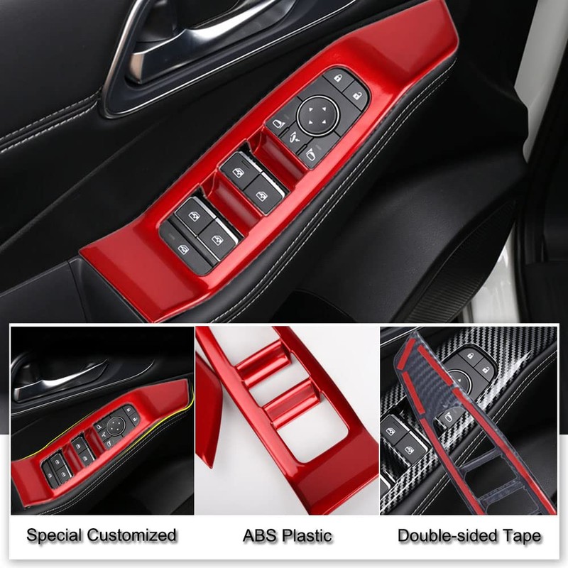 XITER 4PCS Red Window Switch Panel Cover Door Armrest Cover