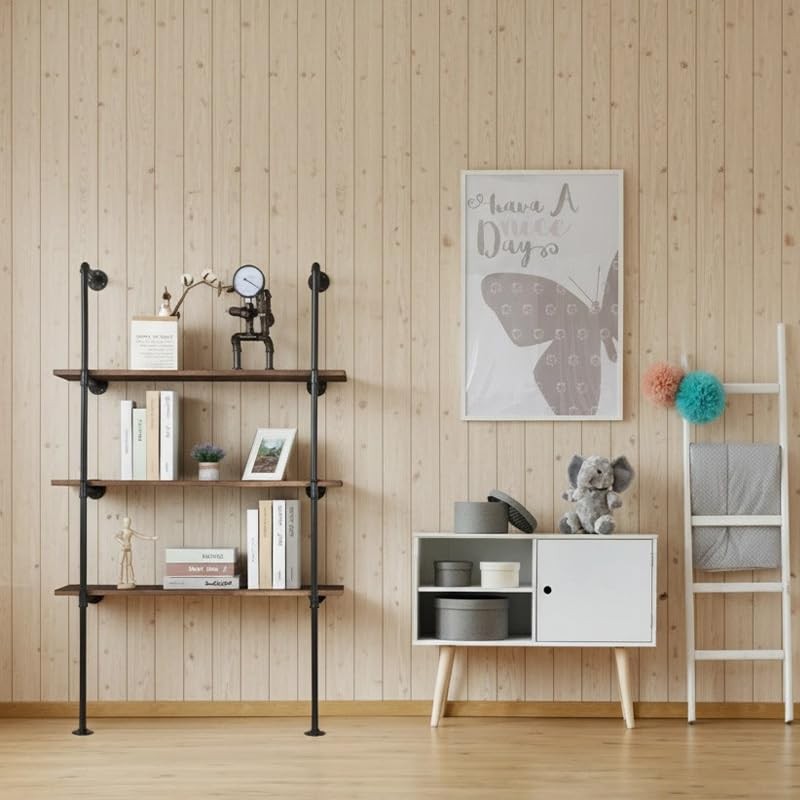HBLYJS Industrial Pipe Shelving System with 4 Tiers, Black Iron