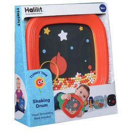 Halilit Baby Tummy Time Shaking Drum. Musical Instrument Toy for Babies. Tummy-time booklet. Suitable for Baby Boys & Girls 3 months + (Colours may vary)