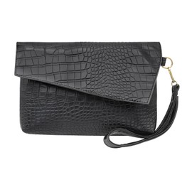 WisePoint Wristlets Clutch Purse, PU Leather Wristlet Clutch Purses for Women, Crocodile Pattern Evening Purse Wristlet Purse with Detachable Wrist Strap for Wedding, Party, Travel, Shopping (black)