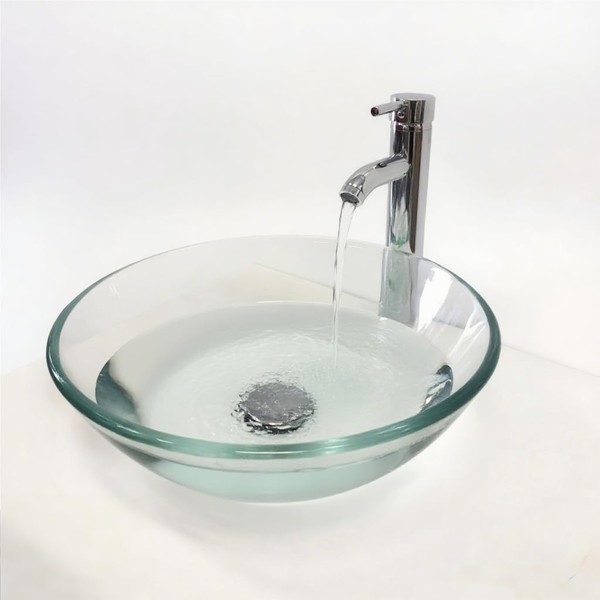 16.5"D x 16.5"W x 5.5"H Round Tempered Clear Glass Bathroom
