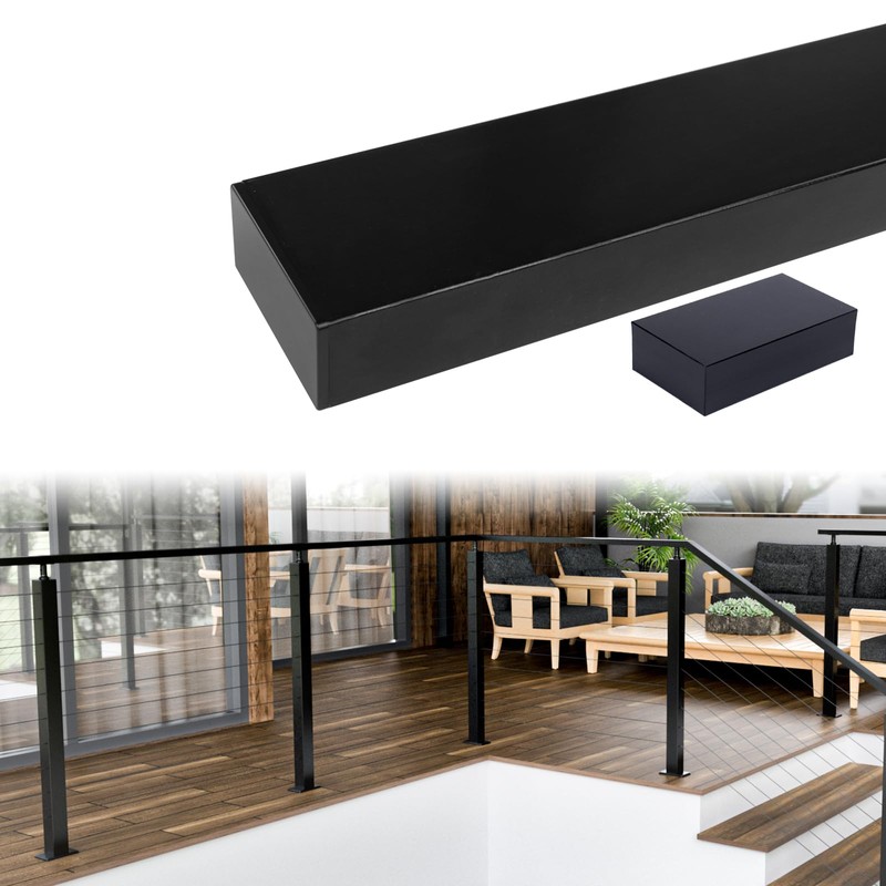 Muzata 6'6" Aluminum Black Cable Railing Handrail Rectangular Handrail for