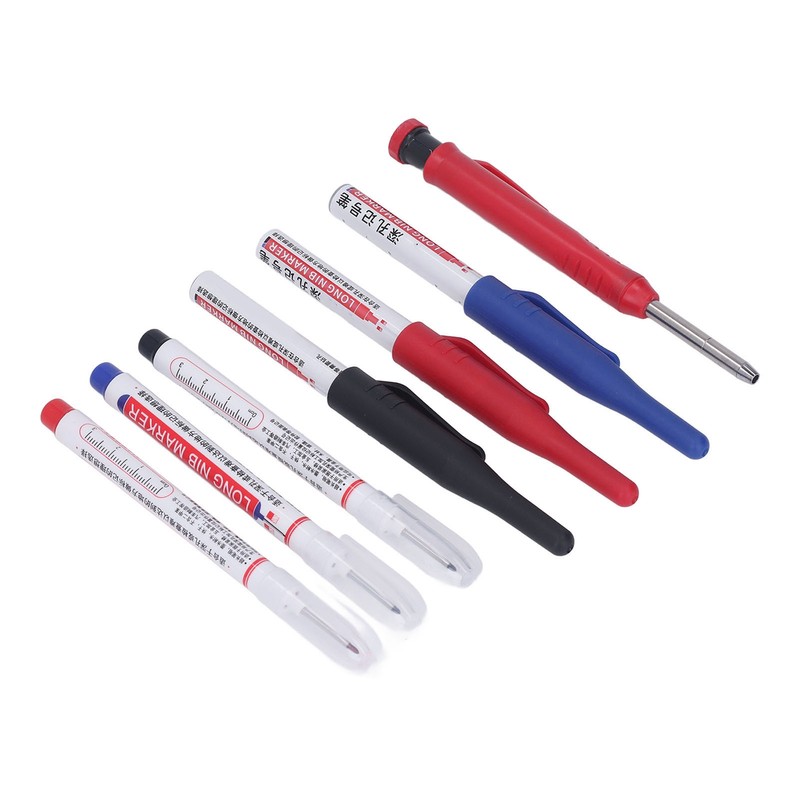 Carpenter Pencil Marker Set Multifunctional 6 Long Nib Deep Hole