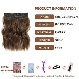BUPPLER Hair Extensions 12 Inch Invisible Secret Hair Extensions Adjustable Long Wavy Hair Extension Synthetic Upgrade 4 Secure Clips in Hairpieces Medium Brown