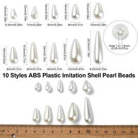 Airssory 189 pcs 10 Styles Teardrop Shaped ABS Plastic Beads Imitation Pearl Shell White Waterdrop Shaped Beads for DIY Jewellery Bracelet Necklace Crafts Bulk