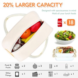 Hairao Lunch Bag For Women And Girls,Large Insulated Lunch Bag,Preppy Lunch Bag With Chenille Pattern,Wide-Open Leather Lunch Box,Leakproof Cooler Bag,Reusable Lunch Tote Bag For School