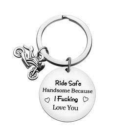 Biker Gift Ride Safe Keyring Ride Safe Handsome Because I Love You Keyring Motorcycle Keychain Biker Gift for Boyfriend Husband Couple Keychain Trucker Gift Christmas Birthday Gift Key Chain for Men