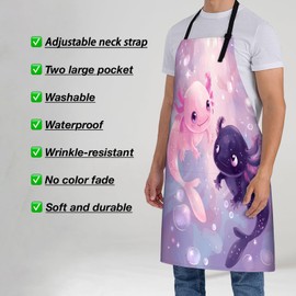 Turamurra Axolotl Apron for Women, 28x33in, Kitchen Chef Aprons with 2 Pockets, Polyester, Cute Axolotls Apron for Cooking BBQ Baking Gardening Chef, Gifts for Mom Wife Dad