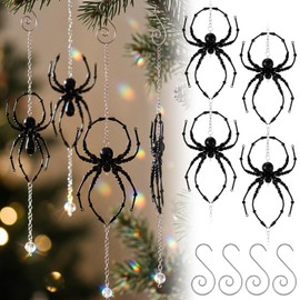 4 Pcs Large Black Halloween Spider Beaded Hanging Ornaments
