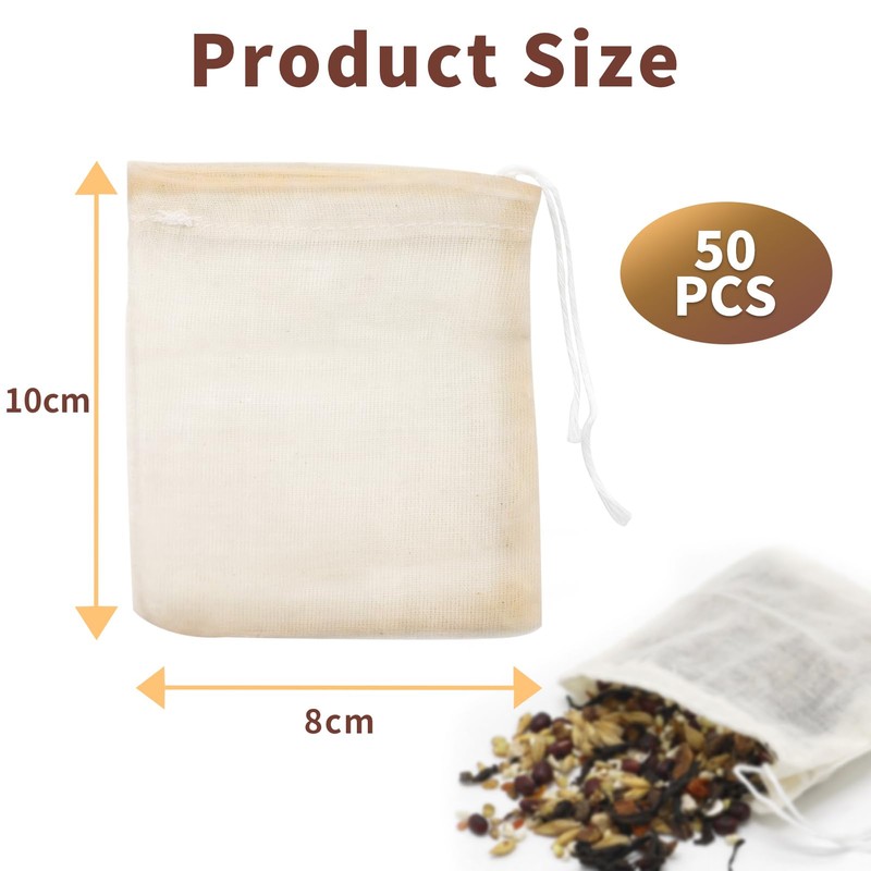 50 Pcs Cotton Muslin Drawstring Bags,10 x 8cm 100% Cotton