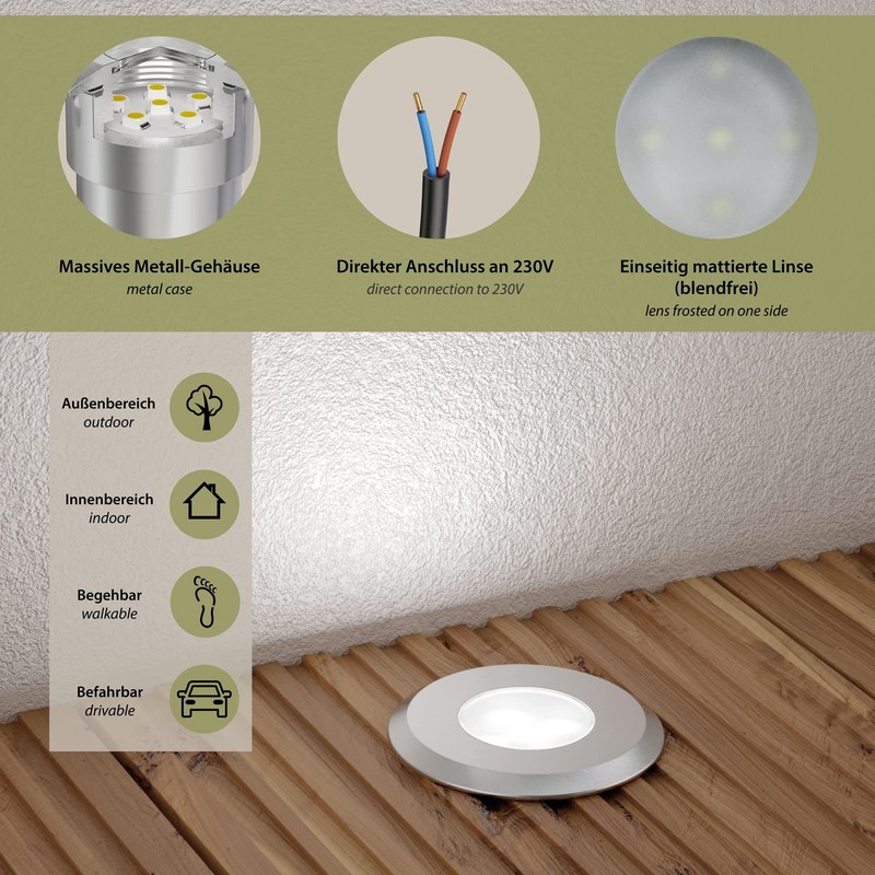 Parlat LED Recessed Ground Light AGENA For Outdoor, Cold White,
