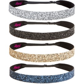Hipsy Adjustable No Slip Wide Bling Glitter Headband 4-packs for Women Girls & Teens (Navy Blue/Gold/Black/Silver)
