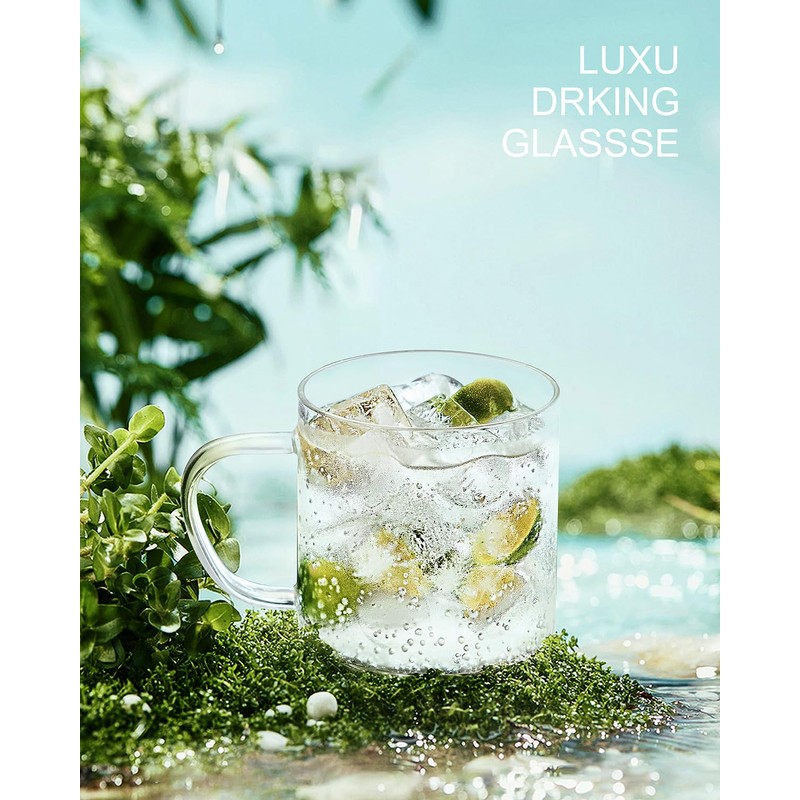 LUXU Glass Coffee Mugs Set of 4,14 oz Clear Coffee