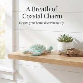 The Bridge Collection Coastal Mosaic Sea Turtle Figurine - Ocean Themed Beach House Decor - Nautical Glass Shell Display Piece