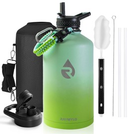 RAYMYLO One Gallon Water Bottle Insulated, Triple Walled Vacuum Stainless Steel (Cold for 48 Hrs), Leak Proof & Non-BPA, Large Water Flask Jug with Paracord Handle & Straw Spout Lids