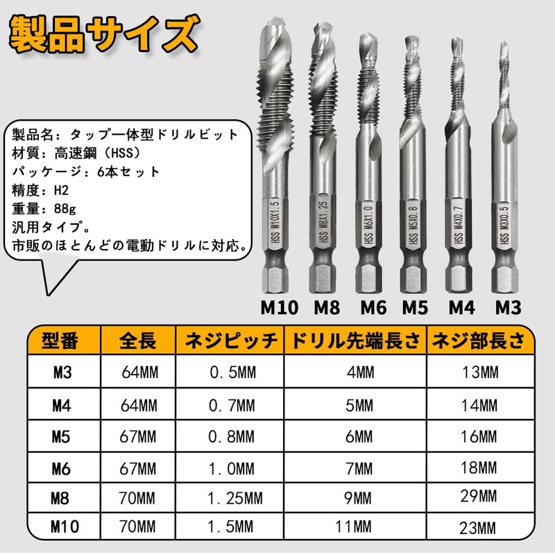 KASELIN Tap Drill Set (M3, M4, M5, M6, M8, M10),