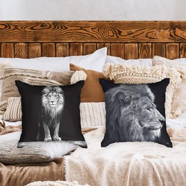 Ulticool - Cushion Cover - Lion Head - Set of 2 Designs - 45 x 45 cm - Decorative Cushion without Filling - Cushion Cover Accessories for Sofa/Bed - Black White