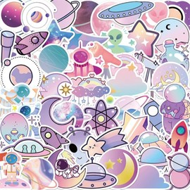 HNTR® Cosmic Fantasy Stickers | 50 Pastel Alien & Space Decals | Cute Aesthetic Stickers for Laptops, Journals, Water Bottles & More | Waterproof Vinyl Sticker Pack for Kids & Adults