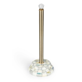 MACKENZIE-CHILDS Enamel Toilet Tissue Storage, Decorative Toilet-Paper Holder Stand for Bathroom, Gray-and-White Sterling Check