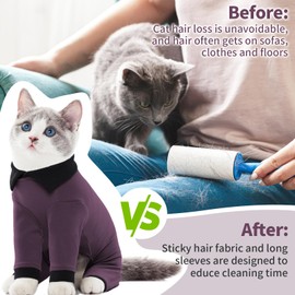 T'CHAQUE Sticky Hair Cat Clothes, Professional Recovery Suit for Cats, Anti-Shedding Shirt Outfit, Soft Pajamas for Kittens, Post-Surgery Onesie for Male & Female Cats, Fuchsia,X-Small