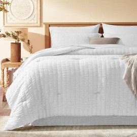 Laojin Balhen Twin Comforter Set 6 Pieces, Seersucker Bed in a Bag Twin, White Comforter with Sheets, Comforters Twin Size Bedding Sets with Comforter, Sheets, Pillowcase & Sham and Bed Skirt