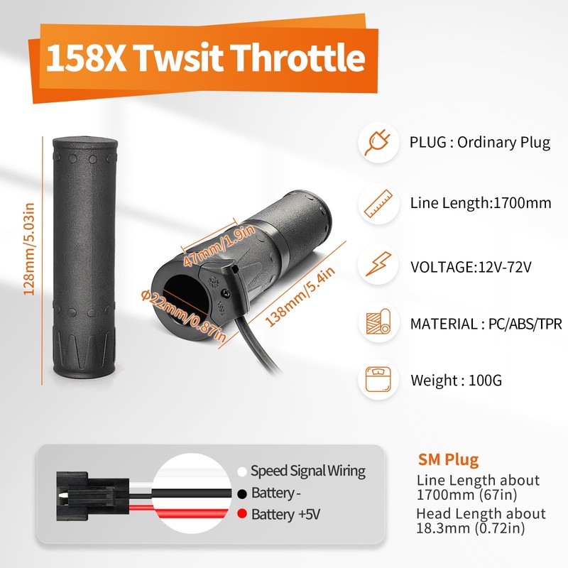 HUDAMZKY Ebike Twist Throttle WUXING 158X Right Handle Twist Throttle