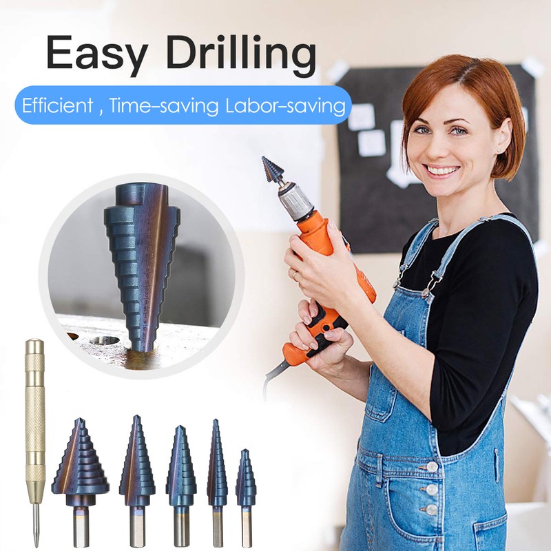 50 Sizes HSS Step Drill Bit Set with Automatic Center