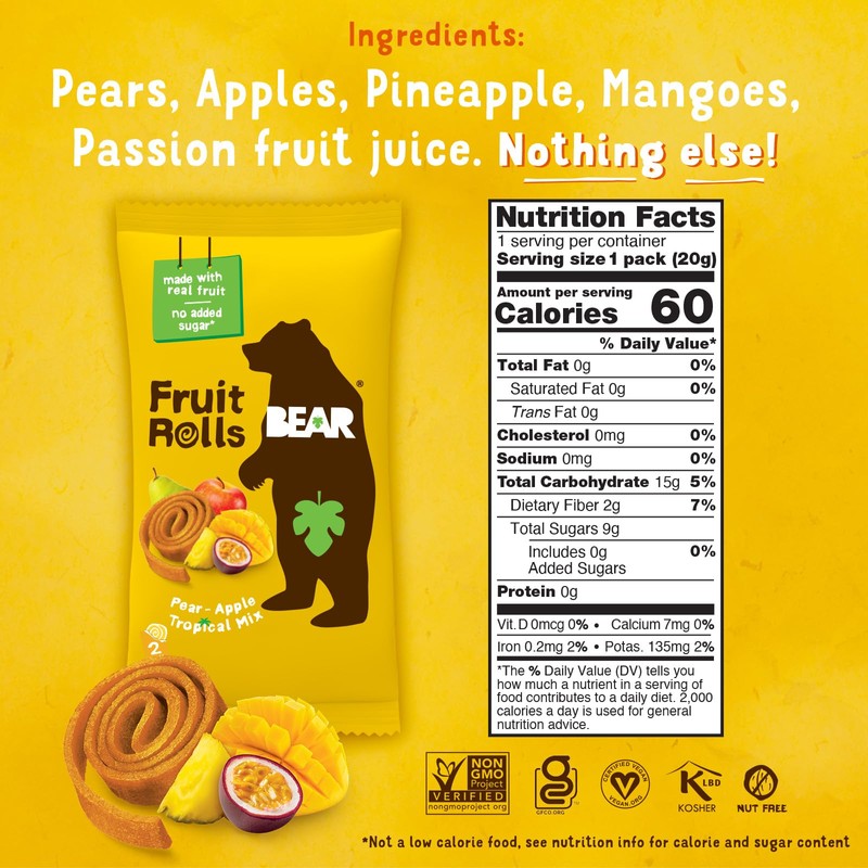 BEAR Real Fruit Snack Rolls - Gluten Free, Vegan, and
