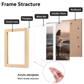 KINLINK 6x8 Picture Frames, Wood Grain Photo Frames with Plexiglass for Picture 4x6 with Mat or 6x8 without Mat, Composite Wood Picture Frames for Table Top and Wall Mounting, Set of 4