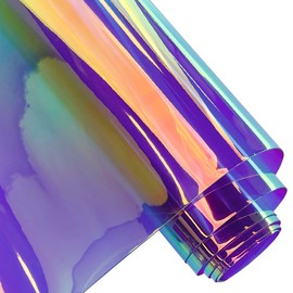ONEART | 16 Gauge Holographic Iridescent Plastic Vinyl, 16"x54" Transparent Vinyl Fabric-Purple