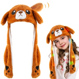 RosyFate Hat with Ears, LED Hat for Children, Hat with Movable Ears, Animal Hat, Penguin Game, Bear, Kuromi, for Gift, Costume Carnival, Girls, Boys, black