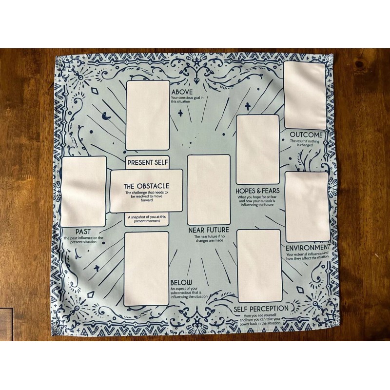 Celtic Cross Assistant Tarot Reading Spread Cloth, Blue Boho Design