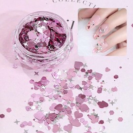 trekko Nail Hologram Heart Round Glitter Nail Parts (Heart)