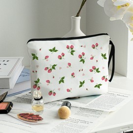 METALPHA Cute Makeup Bag for Purse Zipper Canvas Make Up Bag Large Pencil Pouch Bag with Wrist Strap, Cosmetic Bags Makeup Pouch, watercolor strawberry, Canvas Makeup Bag With Zipper and Wrist Strap