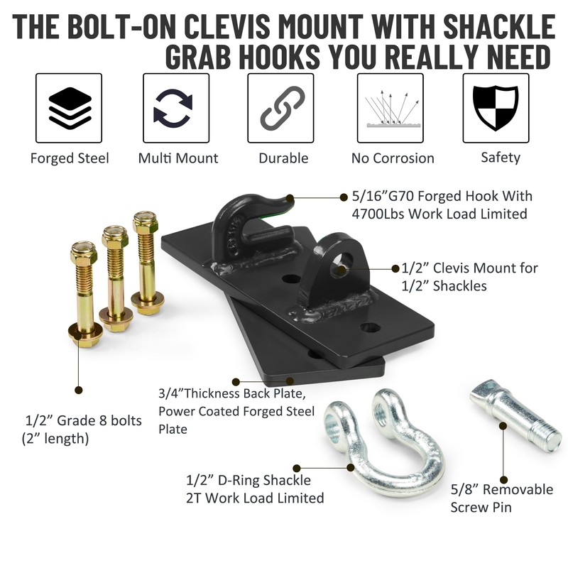 ONECHOI Tractor Bucket Hooks, Bolt On Clevis Mount with 1/2”